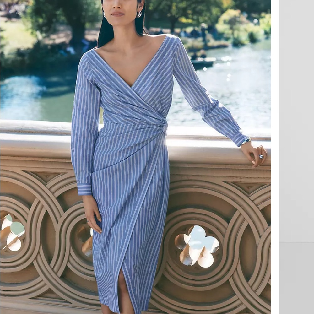 Ann Taylor Light Blue Striped Maxi Dress